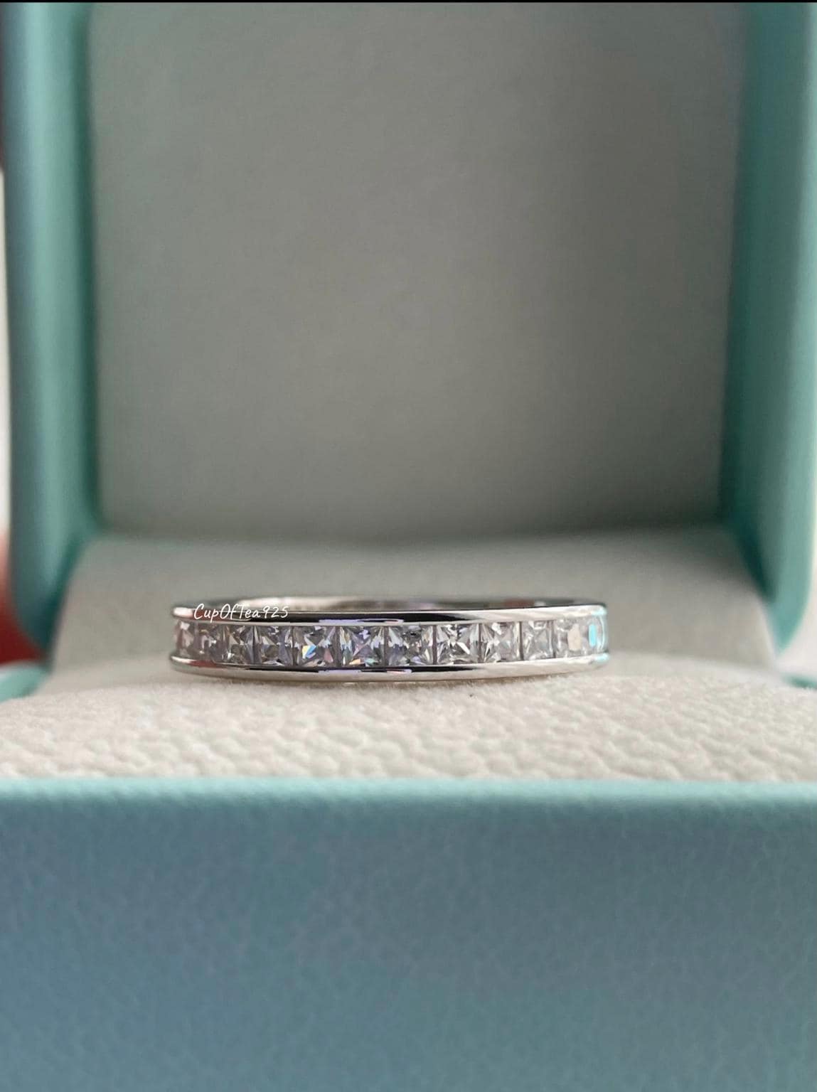 The Victoria. Sterling Silver 925 3mm Full Eternity Band with princess cut 5A CZ Diamonds