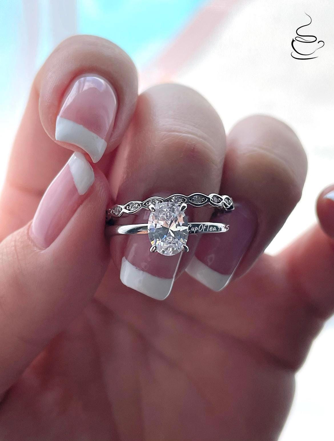 Yellow Gold Vermeil, Rose Gold Vermeil, Sterling Silver 925 bridal set with 1.5CT oval cut Solitare engagement ring and full eternity band