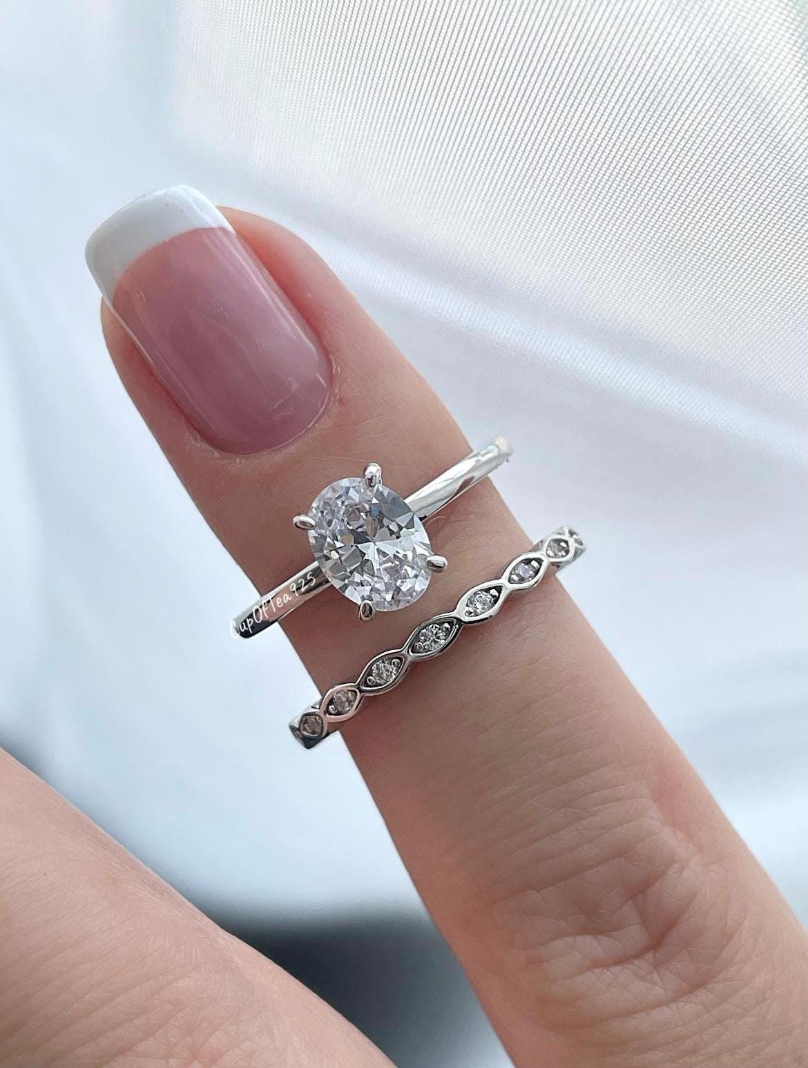 Yellow Gold Vermeil, Rose Gold Vermeil, Sterling Silver 925 bridal set with 1.5CT oval cut Solitare engagement ring and full eternity band