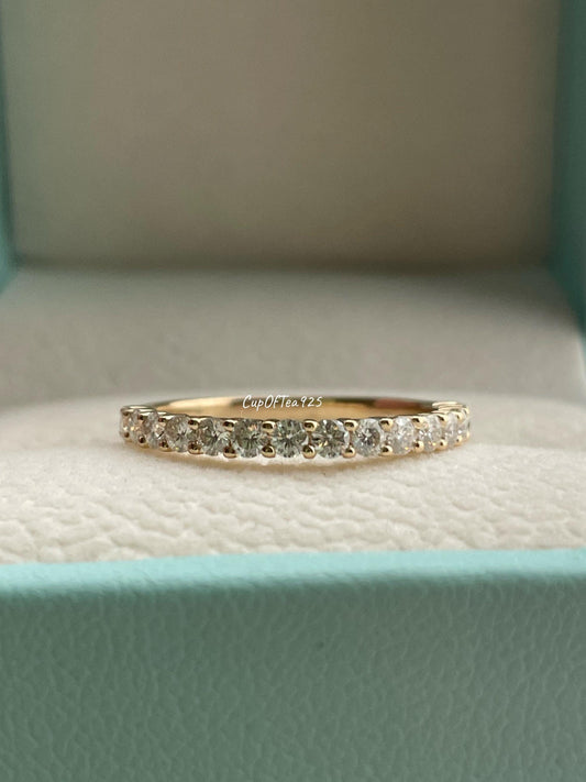 10K, 14K Rose Gold, Yellow Gold, White Gold, Sterling Silver 925 half eternity band with the Finest VVS D Moissanite