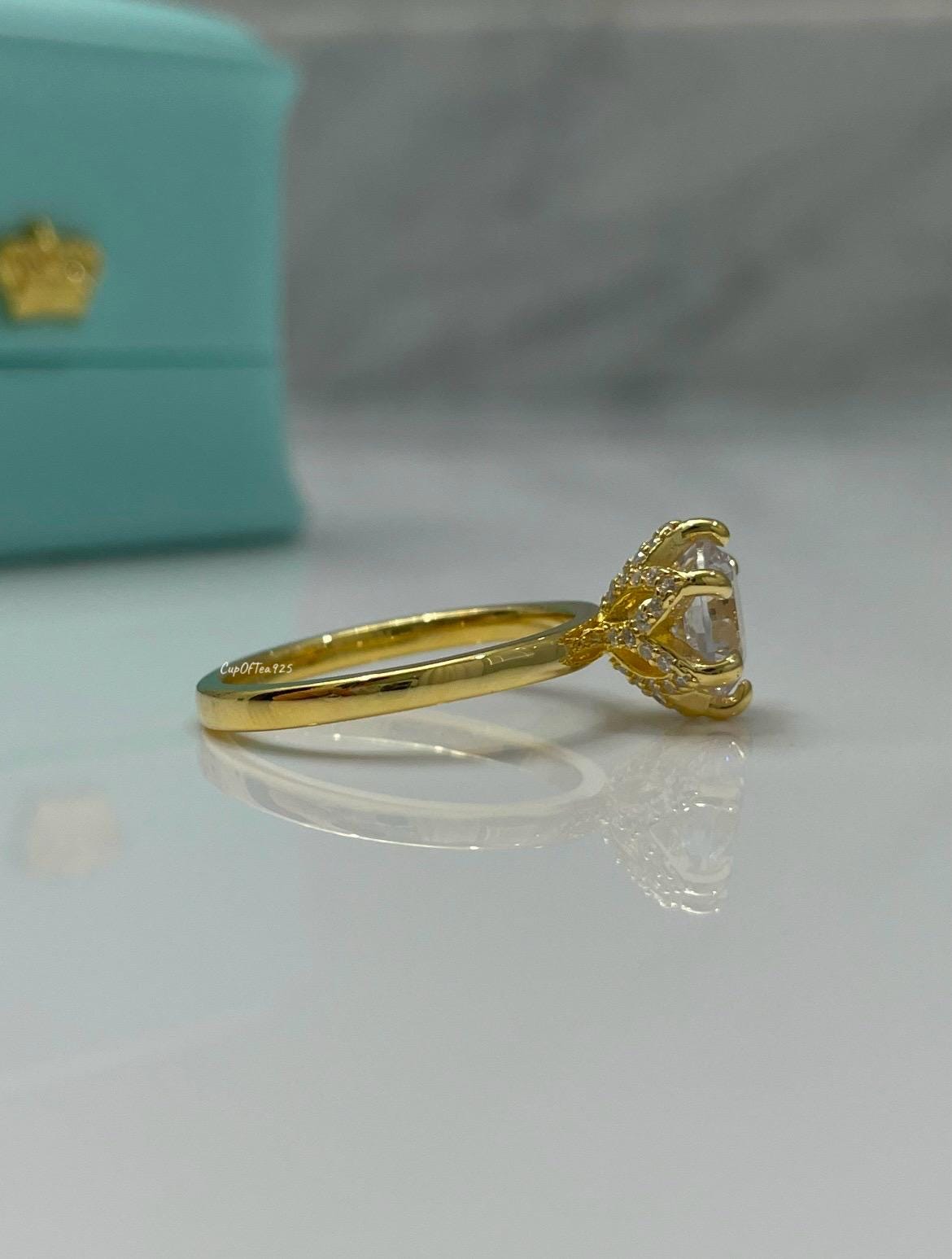 New In! The Bella. Yellow Gold over Sterling Silver 925 2CT round brilliant cut simulated diamond engagement ring, promise ring