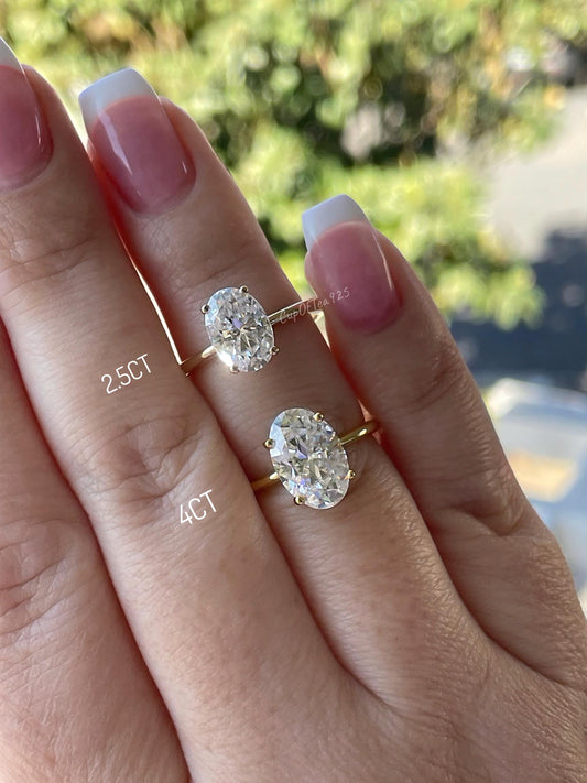 The Brooklyn. 10K, 14K, 18K Gold, Sterling Silver 925 2.5CT, 4CT Oval Cut Solitaire Engagement Ring with D VVS Moissanite