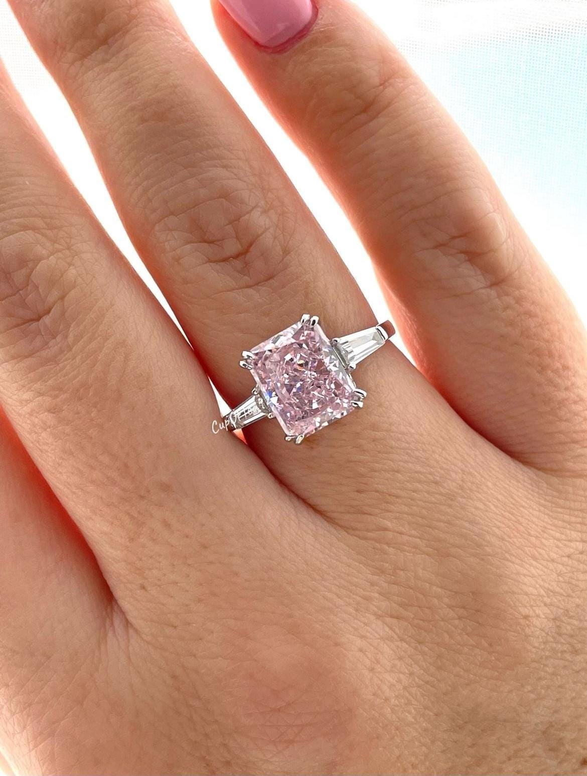 Pink ring. Sterling Silver 925 engagement ring with 3.3Ct crushed ice pink CZ simulated diamond