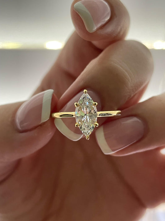Marquise cut moissanite ring, Sterling Silver 925, Yellow gold over sterling silver engagement ring with 1.5CT-2CT 6A CZ or moissanite
