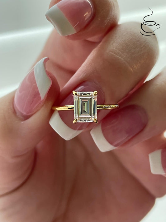 2CT Emerald cut engagement ring in sterling silver 925, yellow gold vermeil with CZ simulated diamond, promise ring