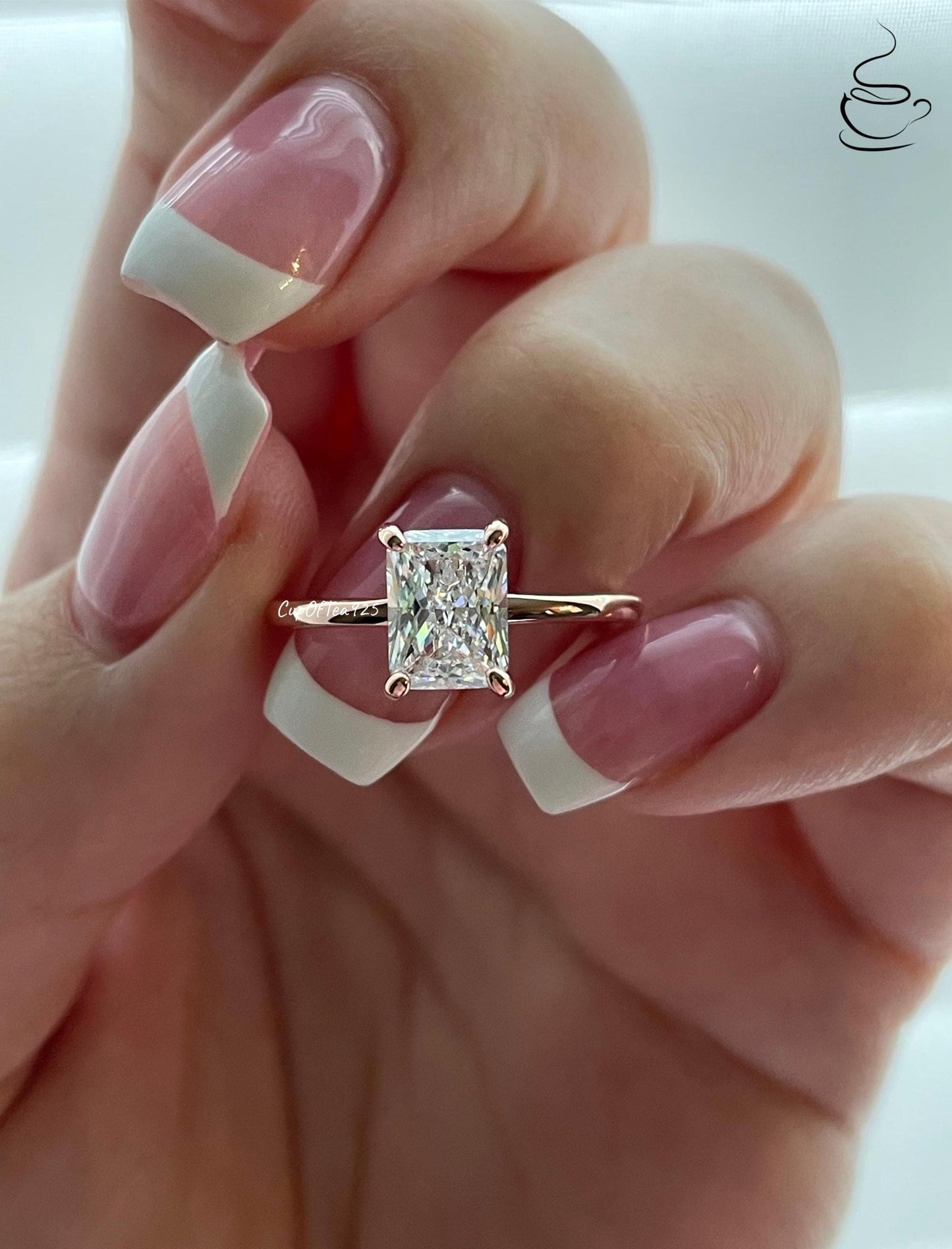 2CT radiant cut engagement ring Rose Gold Over Sterling Silver 925 Engagement Ring with the finest 2CT Radiant cut simulated diamond.