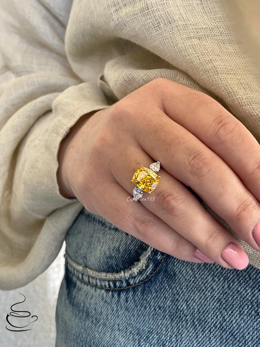 Champagne Simulated Diamond Engagement Ring: Sterling Silver Cushion Cut Three Stone