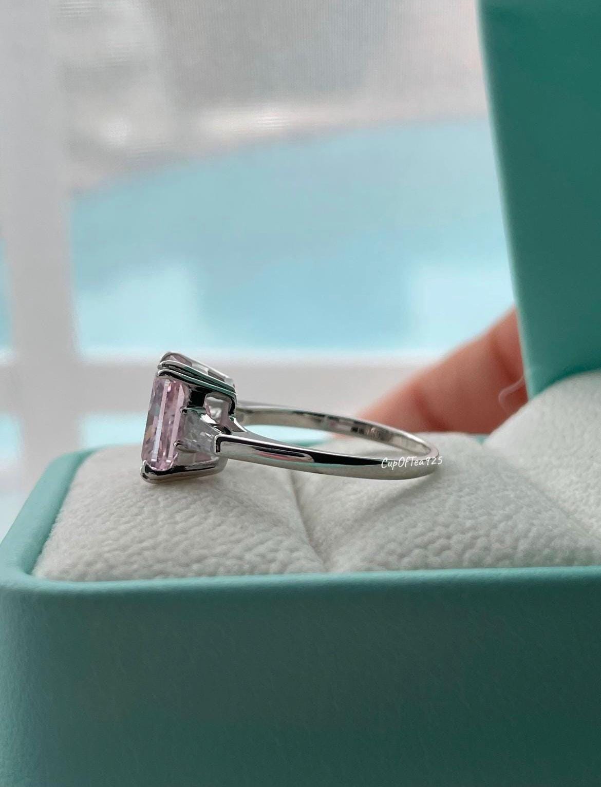 Pink ring. Sterling Silver 925 engagement ring with 3.3Ct crushed ice pink CZ simulated diamond