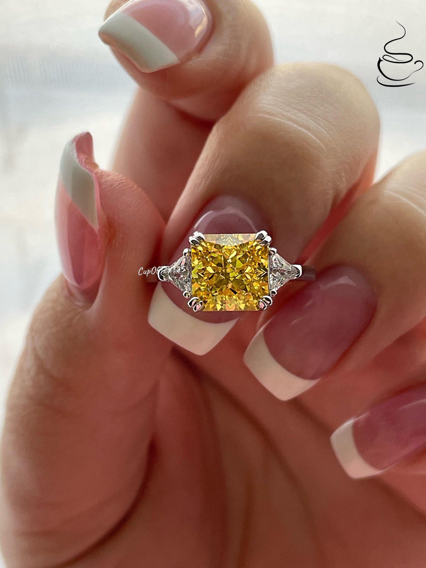 3CT Yellow diamond engagement ring Crushed ice 3CT yellow simulated diamond in sterling silver 925, promise ring, November birthstone