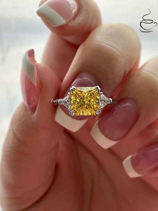 3CT Yellow diamond engagement ring Crushed ice 3CT yellow simulated diamond in sterling silver 925, promise ring, November birthstone