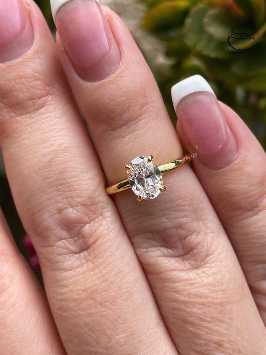 1.5CT oval engagement ring in Yellow Gold Vermeil, gold over sterling silver with 6A CZ simulated diamonds or moissanite, 10K, 14K, 18K gold