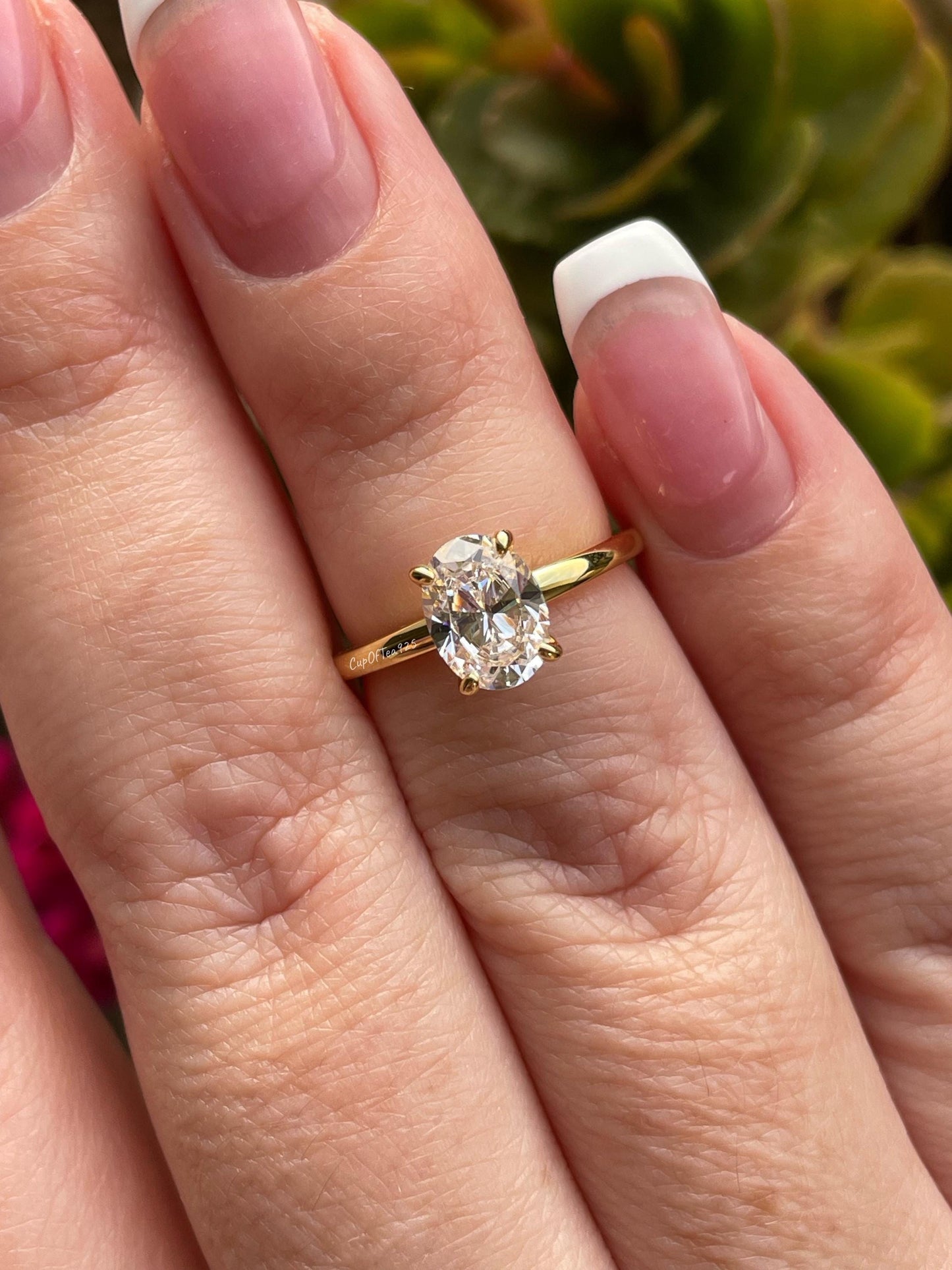 1.5CT oval engagement ring in Yellow Gold Vermeil, gold over sterling silver with 6A CZ simulated diamonds or moissanite, 10K, 14K, 18K gold