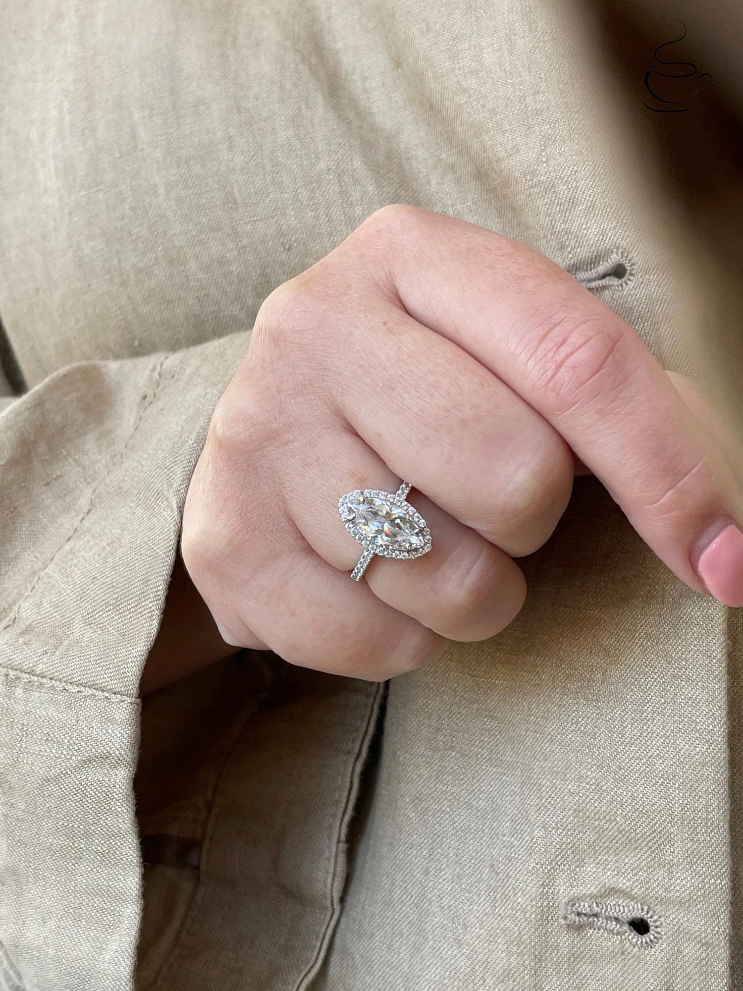 New In! Sterling Silver 925 engagement ring with 2CT marquise CZ diamond halo