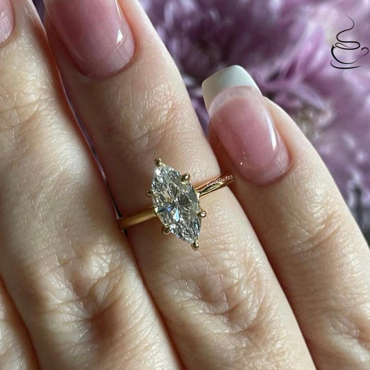 Marquise cut engagement ring. Yellow gold vermeil, Sterling Silver 925 Marquise ring with 1.5 carat CZ simulated diamond, travel ring