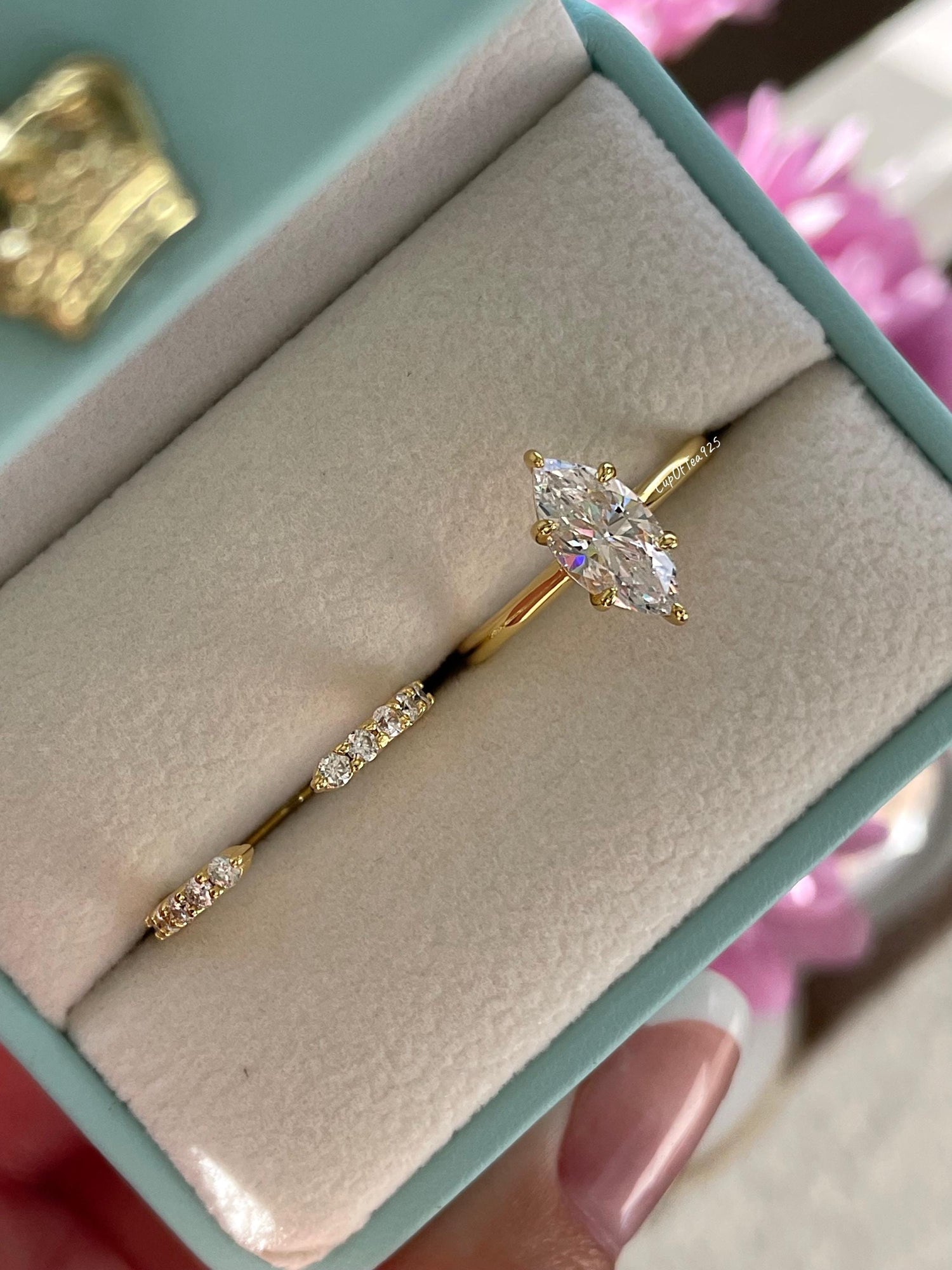 Yellow gold over sterling silver 925, silver 925 1.5 carat marquise cut engagement ring set , bridal set with marquise ring