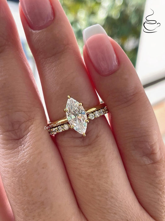 Yellow gold over sterling silver 925, silver 925 1.5 carat marquise cut engagement ring set , bridal set with marquise ring
