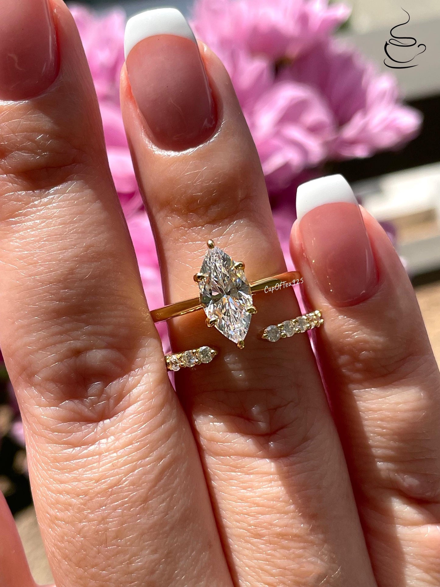 Yellow gold over sterling silver 925, silver 925 1.5 carat marquise cut engagement ring set , bridal set with marquise ring