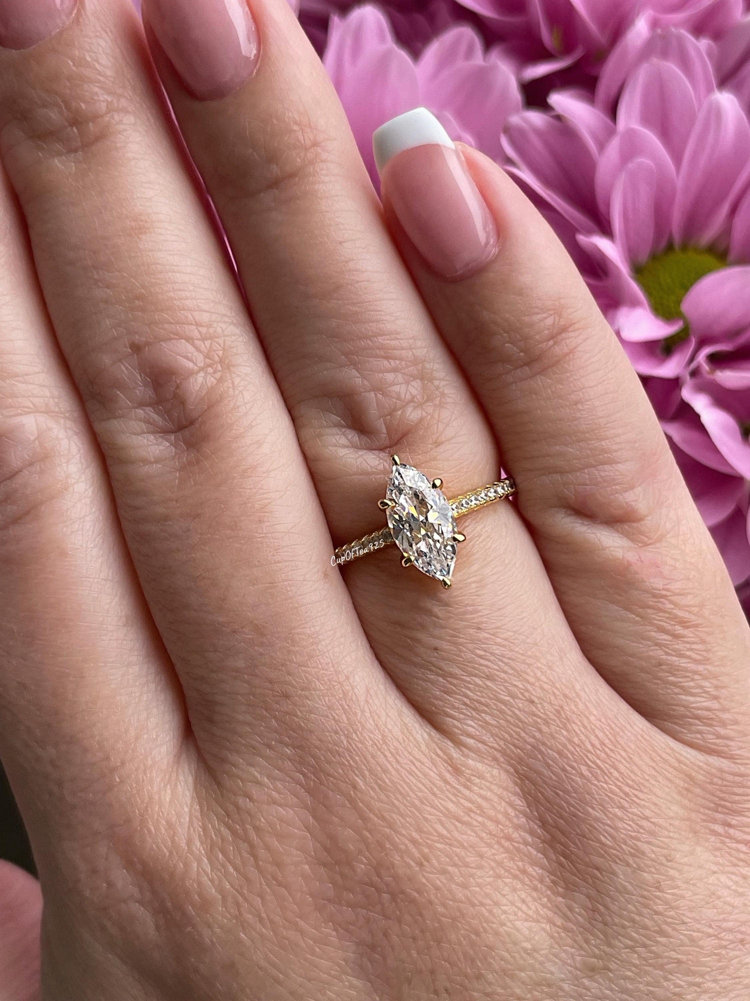 Marquise cut engagement ring. 1.5CT marquise cut CZ diamond engagement ring in sterling silver 925 with rhodium, 14K yellow gold,rose gold