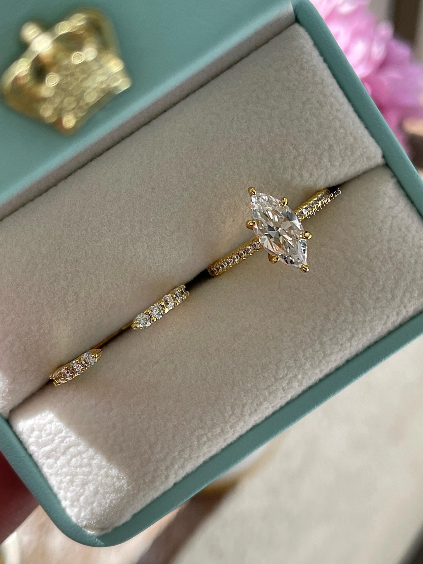 Yellow gold over sterling silver 925, silver 925 1.5 carat marquise cut engagement ring set , bridal set with marquise ring