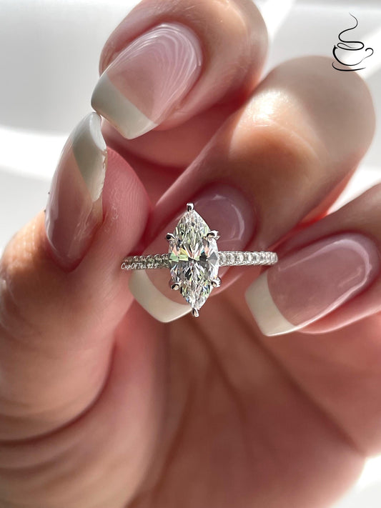 Marquise cut engagement ring. 1.5CT marquise cut CZ diamond engagement ring in sterling silver 925 with rhodium, 14K yellow gold,rose gold