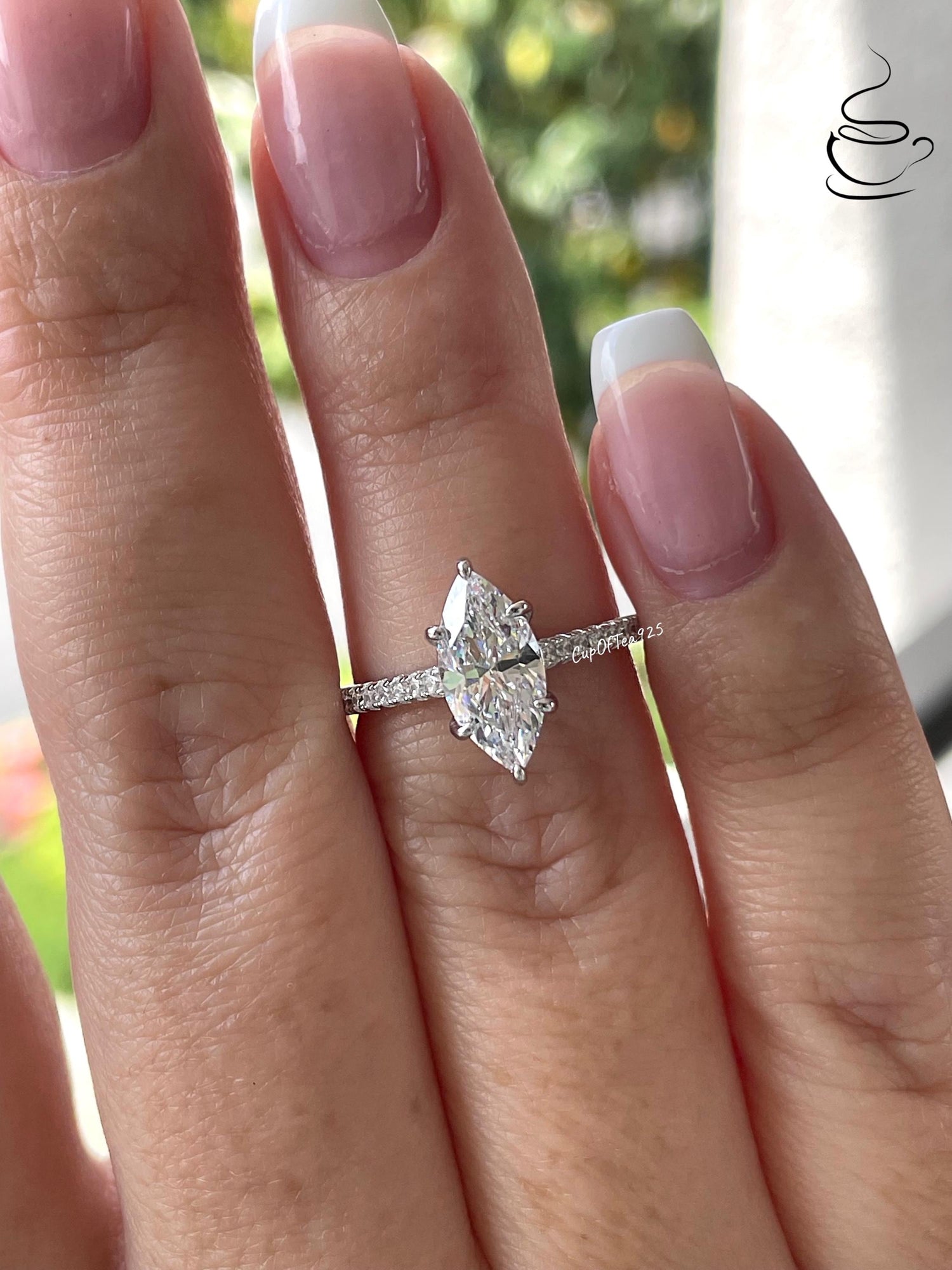Marquise cut engagement ring. 1.5CT marquise cut CZ diamond engagement ring in sterling silver 925 with rhodium, 14K yellow gold,rose gold