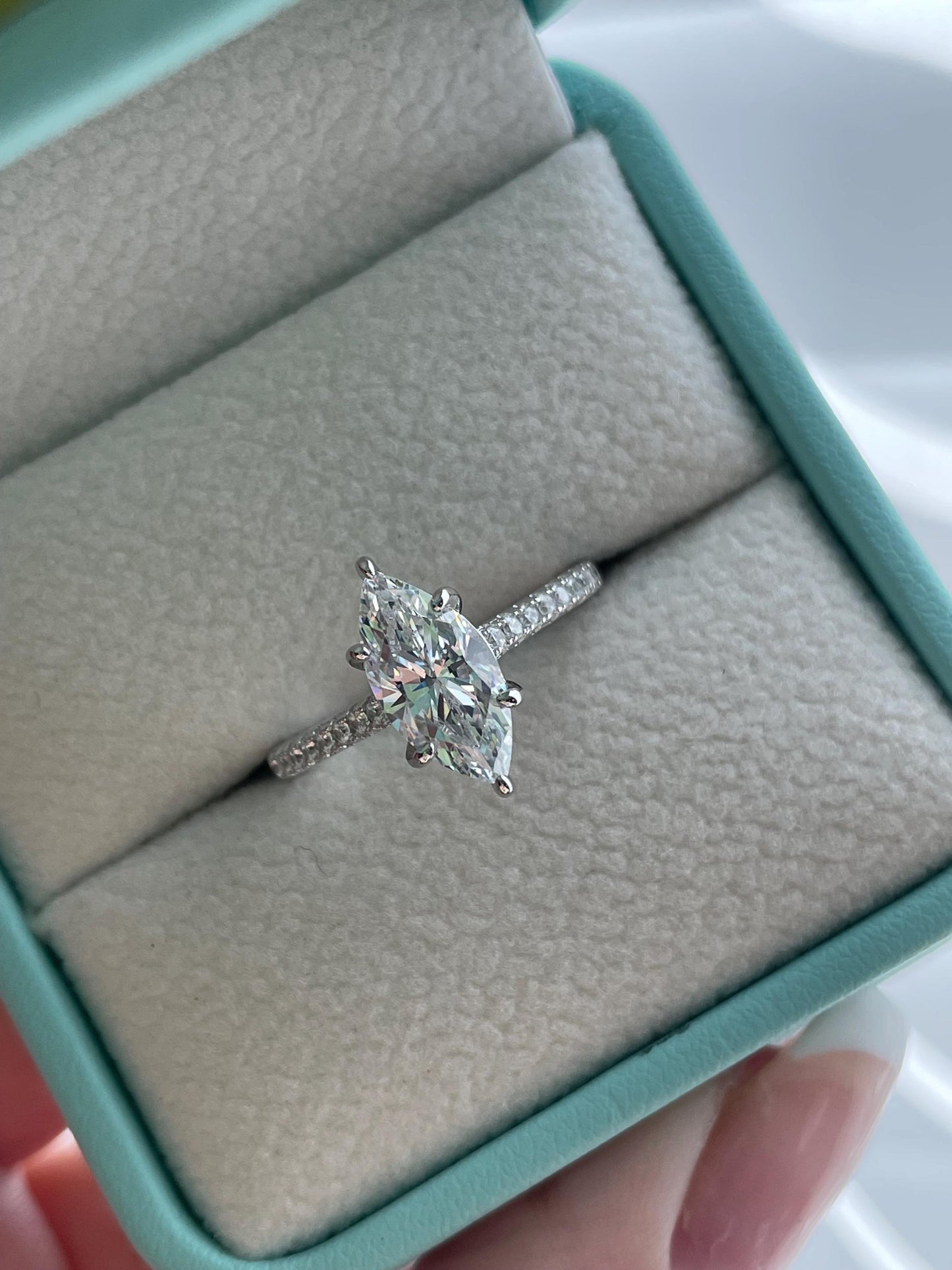 Marquise cut engagement ring. 1.5CT marquise cut CZ diamond engagement ring in sterling silver 925 with rhodium, 14K yellow gold,rose gold