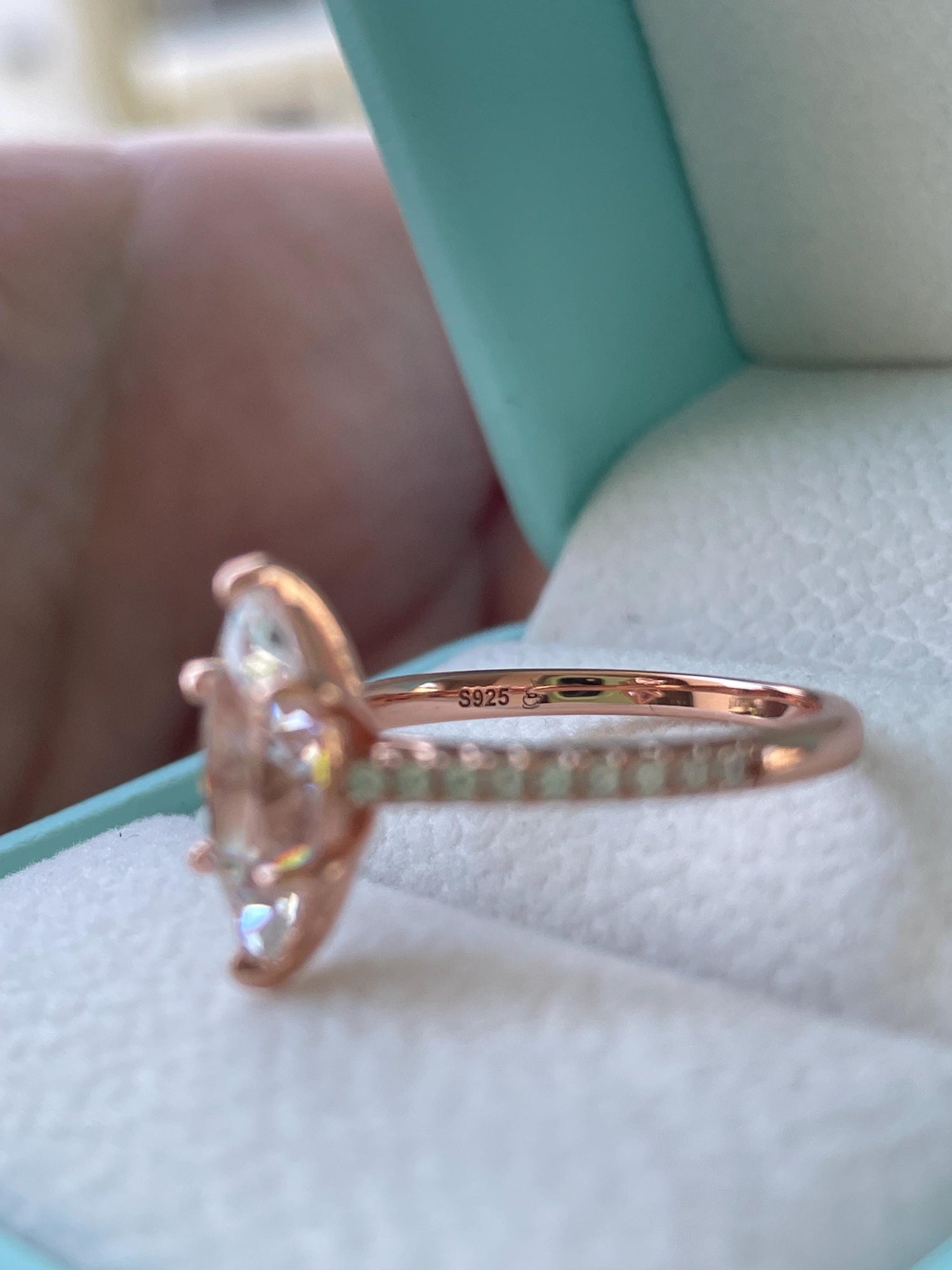 Marquise cut engagement ring. 1.5CT marquise cut CZ diamond engagement ring in sterling silver 925 with rhodium, 14K yellow gold,rose gold