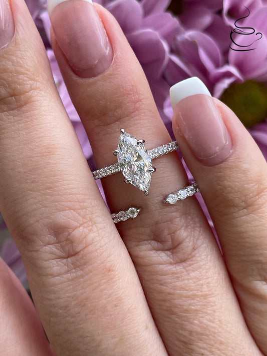 Yellow gold, rose gold over sterling silver 925, silver 925 1.5 carat marquise cut engagement ring set , bridal set with marquise ring