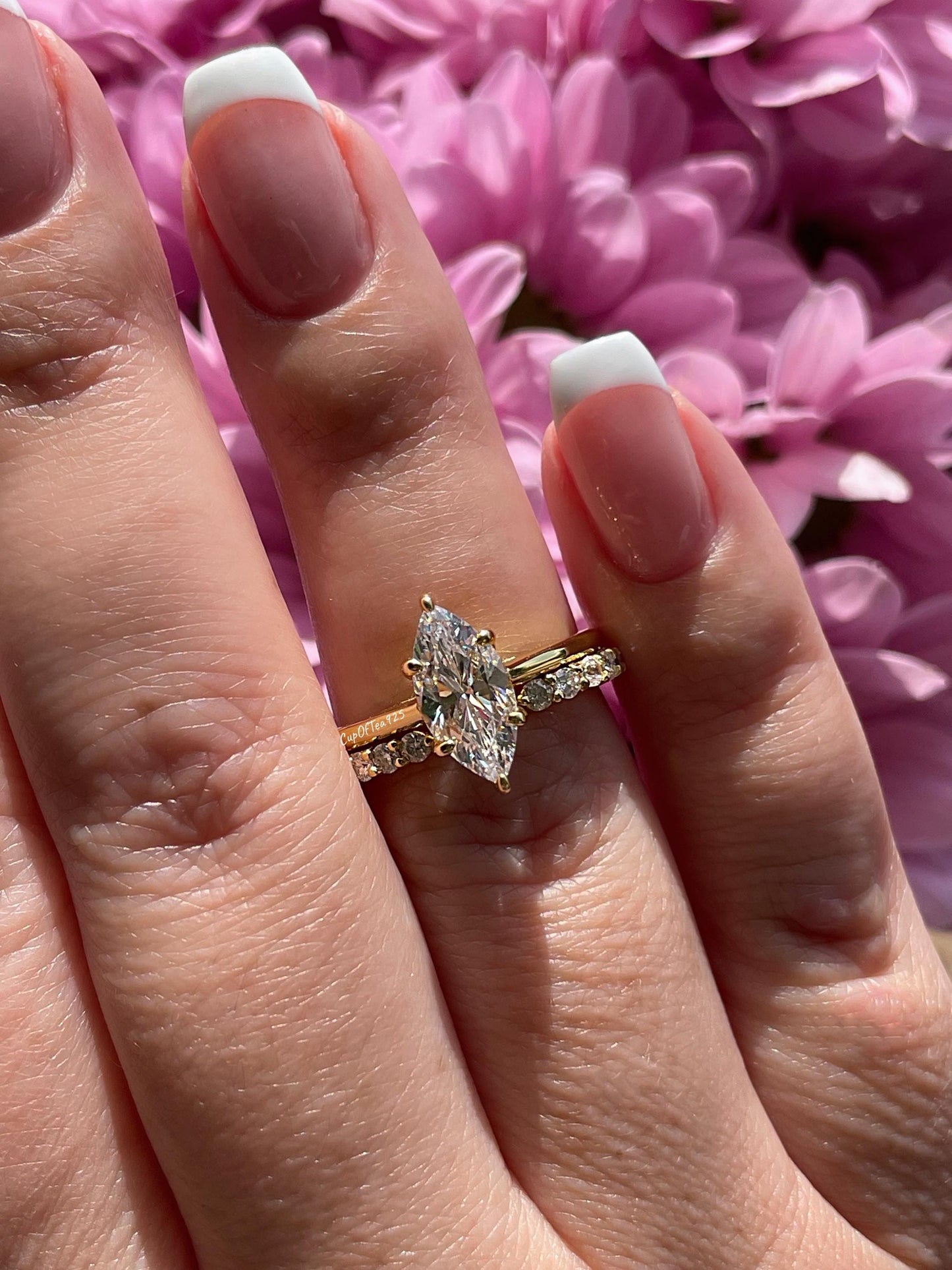 Yellow gold over sterling silver 925, silver 925 1.5 carat marquise cut engagement ring set , bridal set with marquise ring