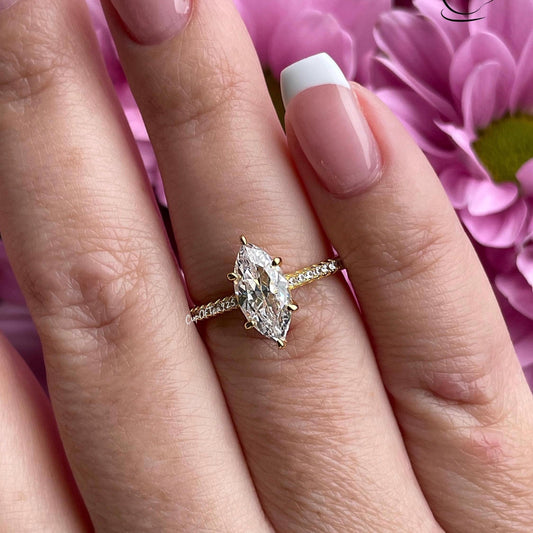 Marquise cut engagement ring. 1.5CT marquise cut CZ diamond engagement ring in sterling silver 925 with rhodium, 14K yellow gold,rose gold