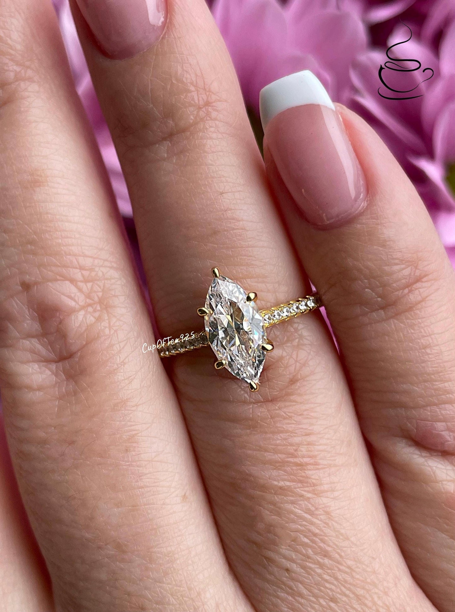Marquise cut engagement ring. 1.5CT marquise cut CZ diamond engagement ring in sterling silver 925 with rhodium, 14K yellow gold,rose gold