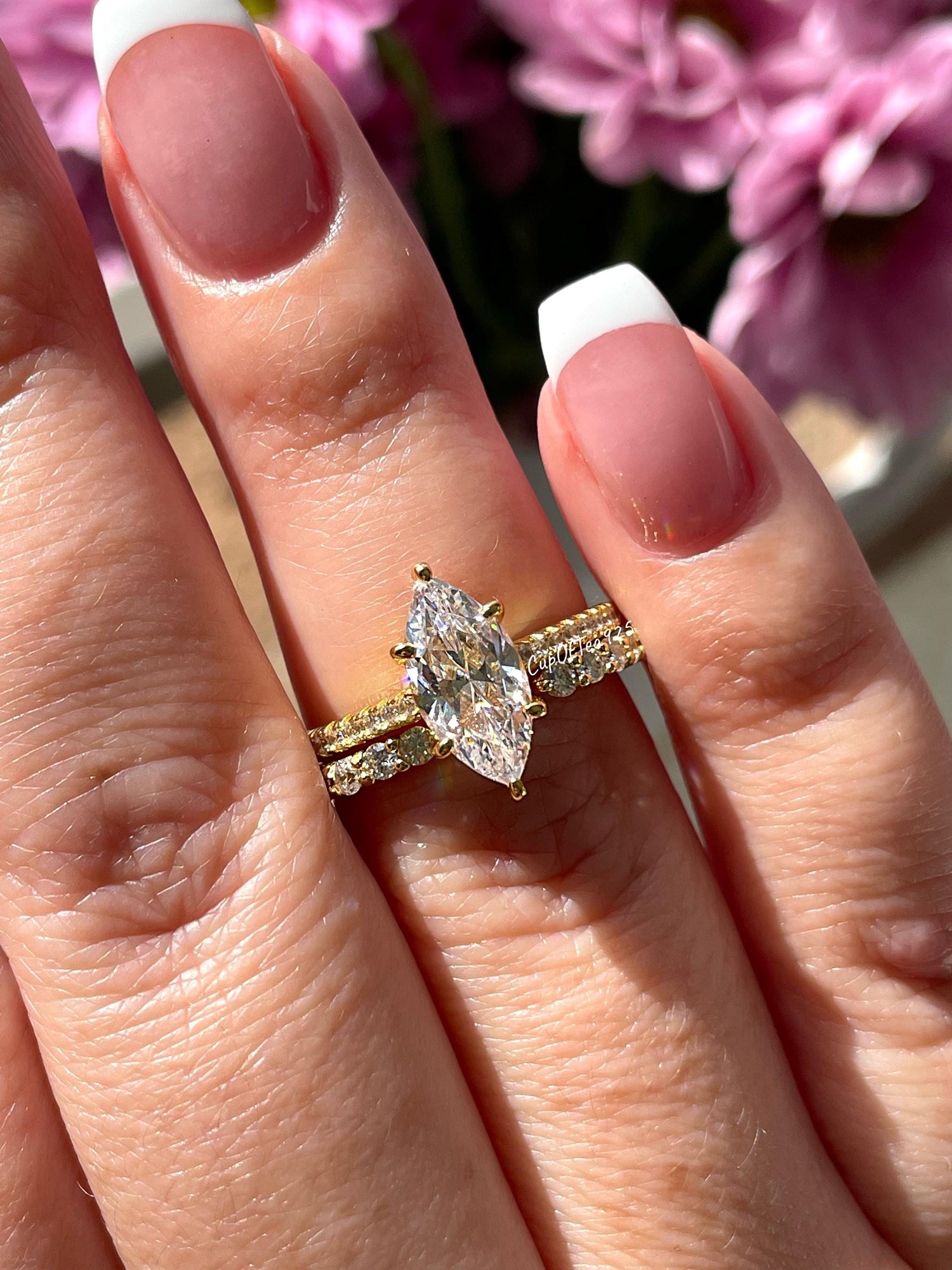 Yellow gold over sterling silver 925, silver 925 1.5 carat marquise cut engagement ring set , bridal set with marquise ring