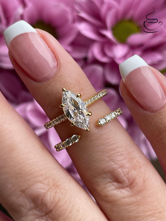 Yellow gold over sterling silver 925, silver 925 1.5 carat marquise cut engagement ring set , bridal set with marquise ring