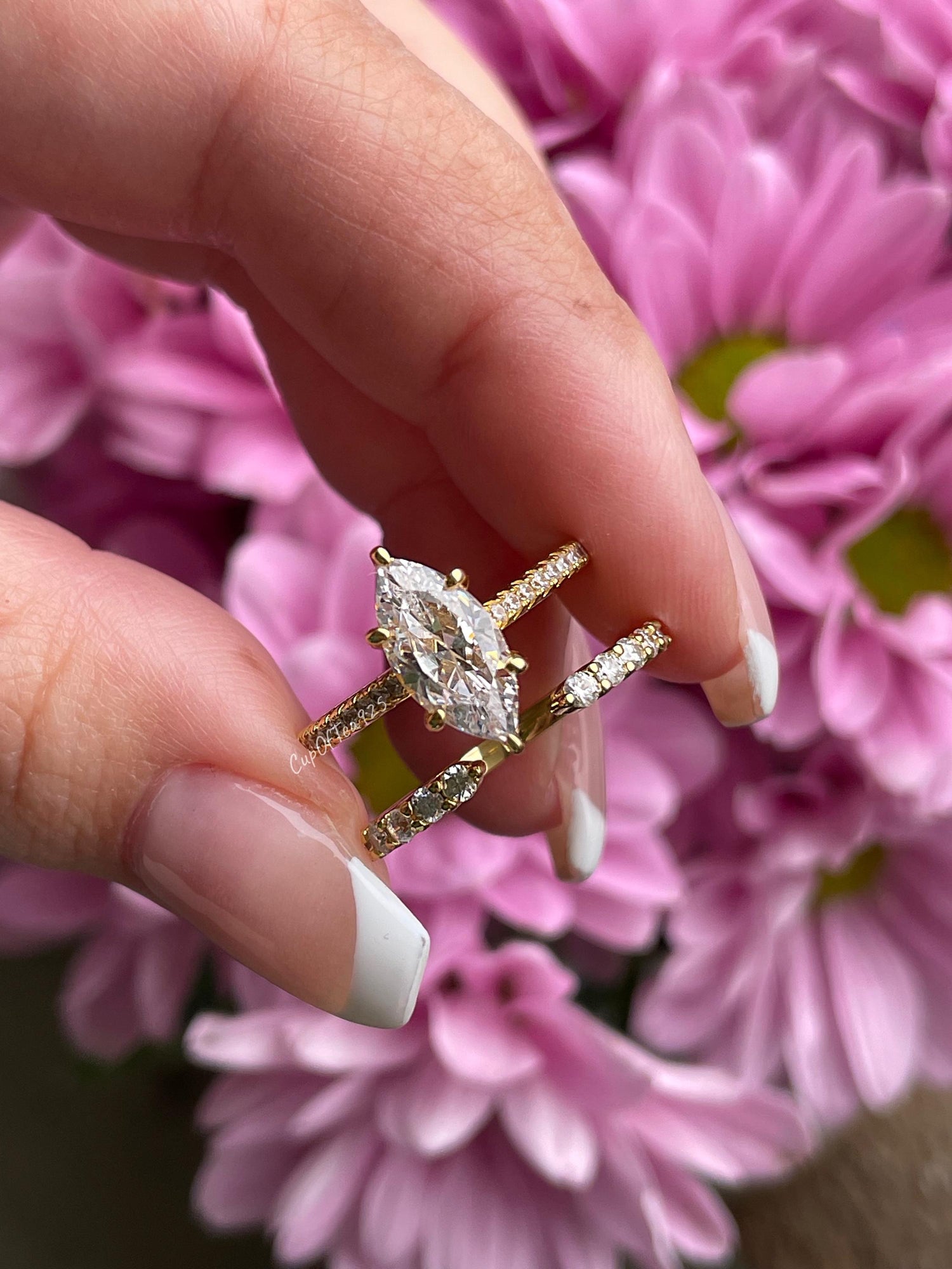 Yellow gold over sterling silver 925, silver 925 1.5 carat marquise cut engagement ring set , bridal set with marquise ring