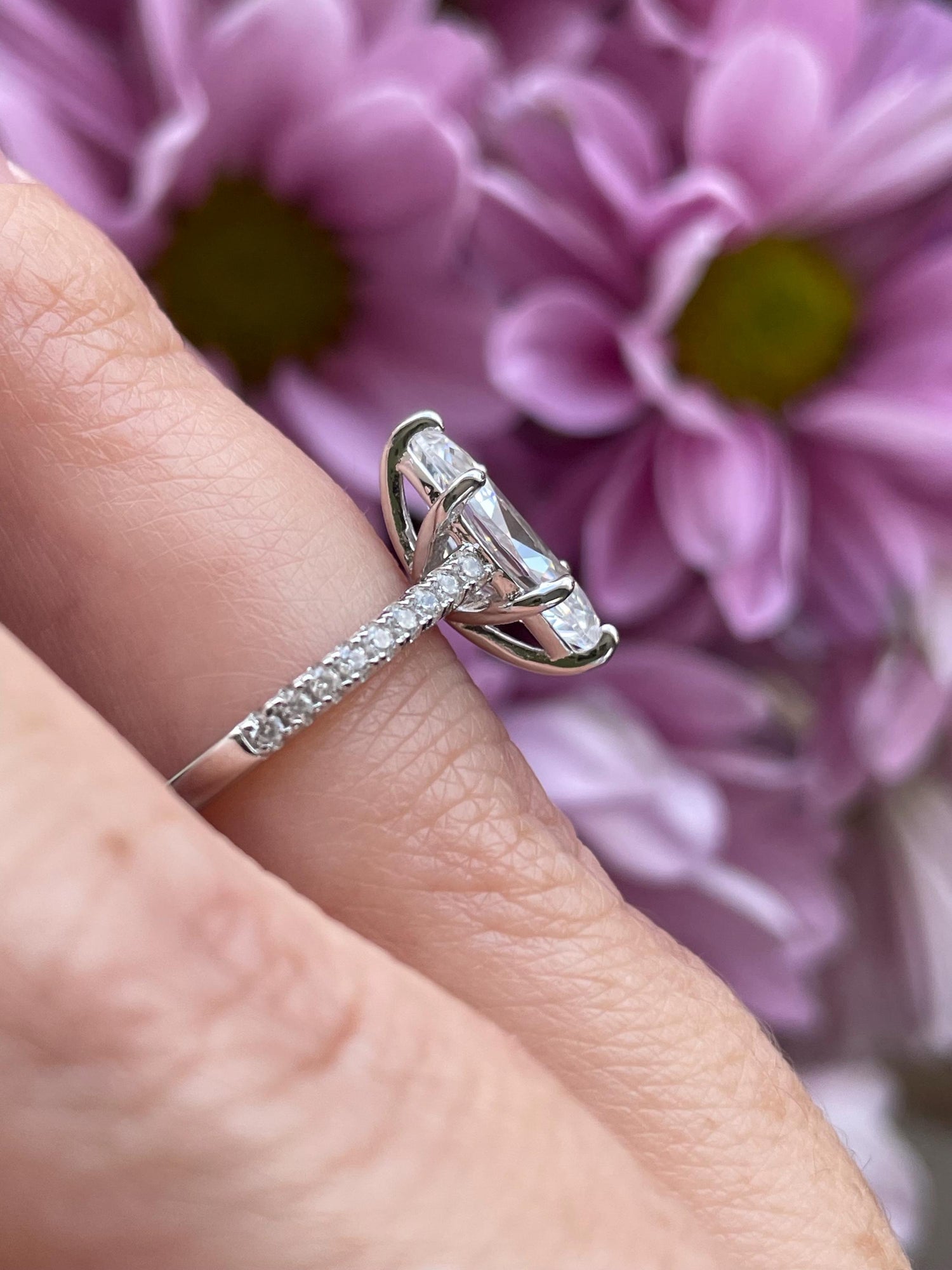 Marquise cut engagement ring. 1.5CT marquise cut CZ diamond engagement ring in sterling silver 925 with rhodium, 14K yellow gold,rose gold