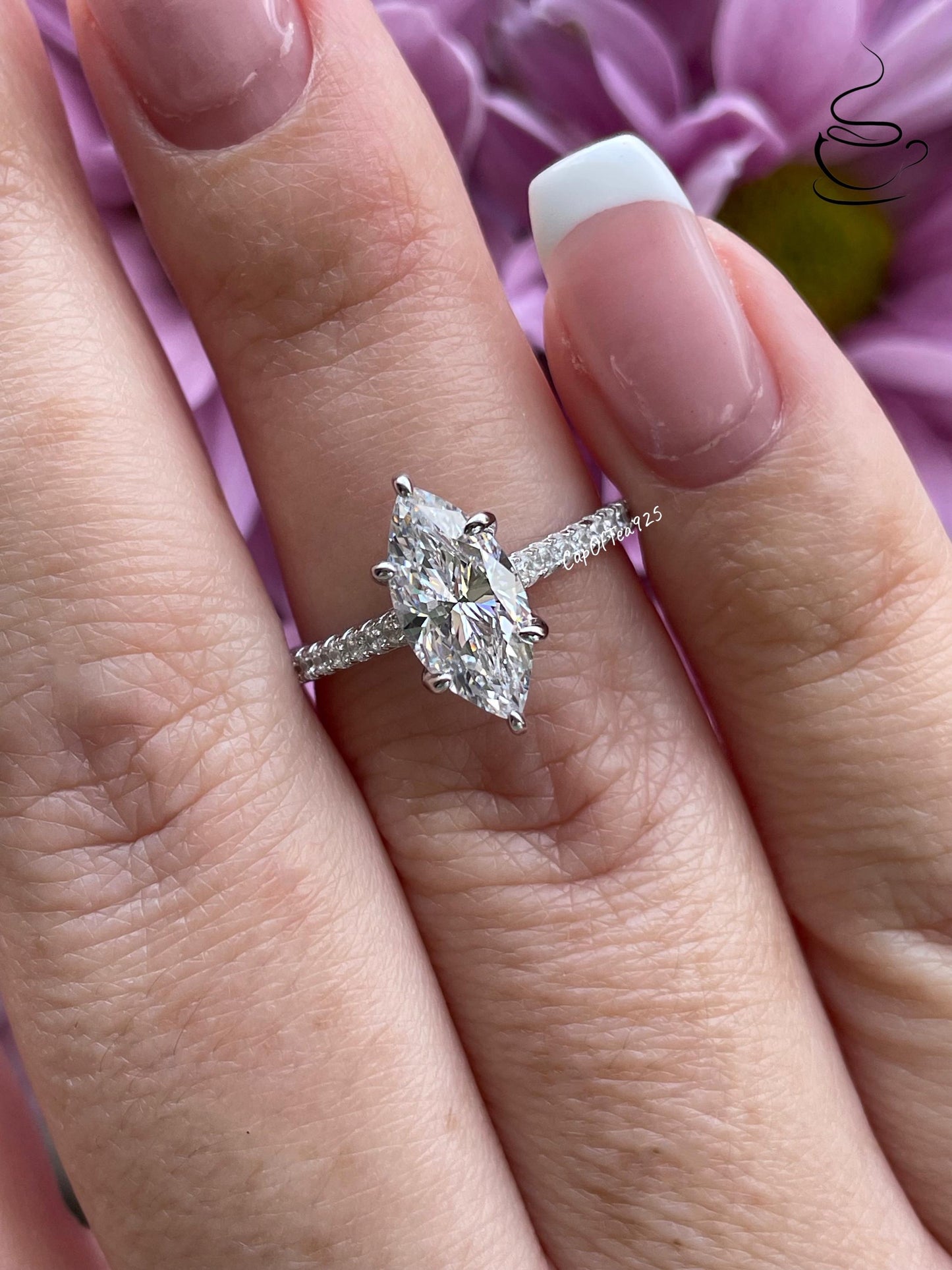 Marquise cut engagement ring. 1.5CT marquise cut CZ diamond engagement ring in sterling silver 925 with rhodium, 14K yellow gold,rose gold