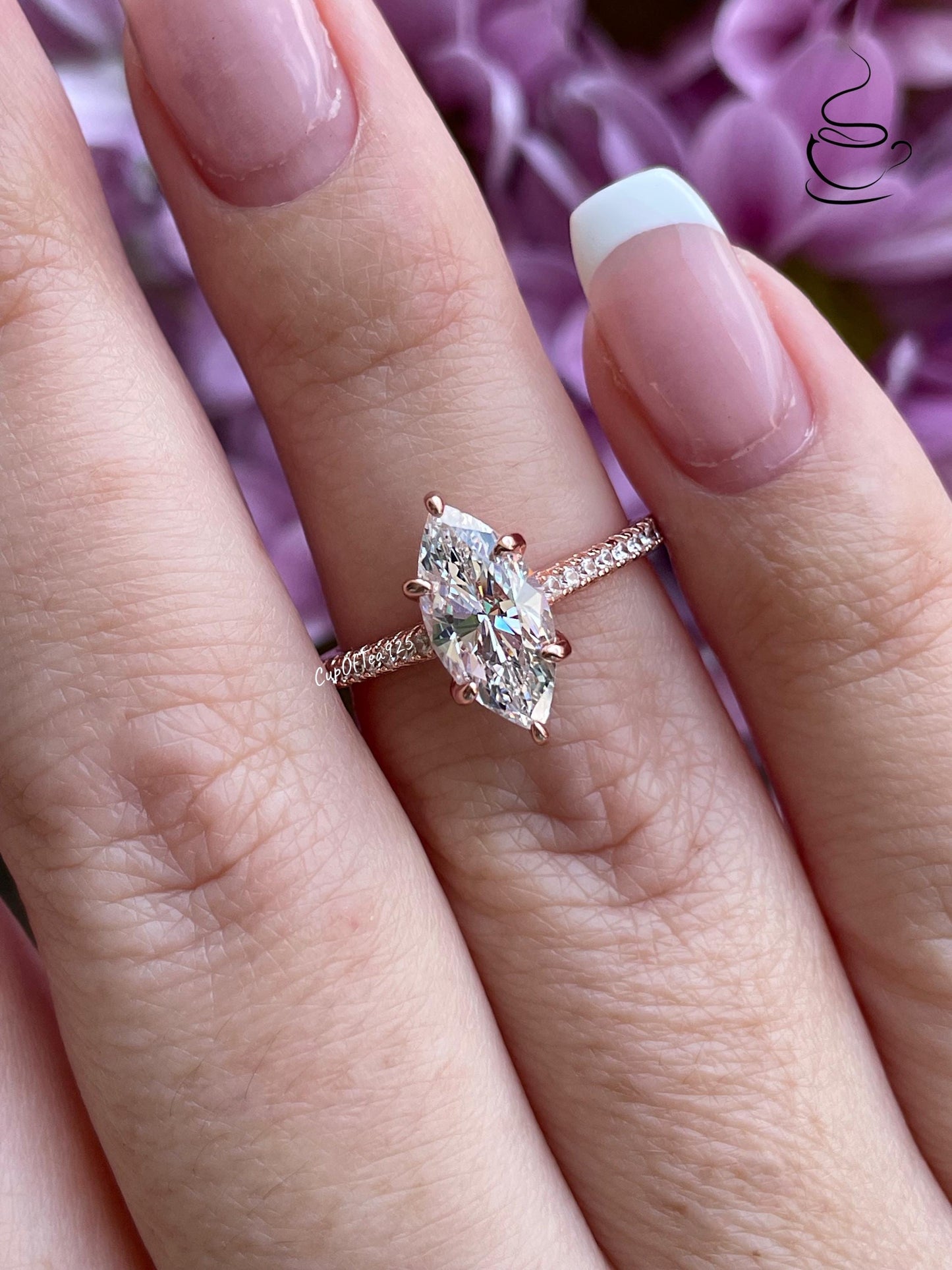 Marquise cut engagement ring. 1.5CT marquise cut CZ diamond engagement ring in sterling silver 925 with rhodium, 14K yellow gold,rose gold