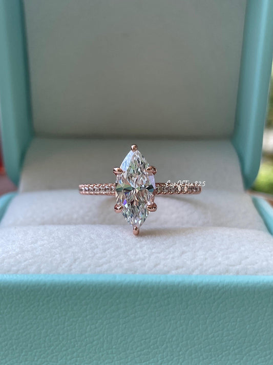 Marquise cut engagement ring. 1.5CT marquise cut CZ diamond engagement ring in sterling silver 925 with rhodium, 14K yellow gold,rose gold