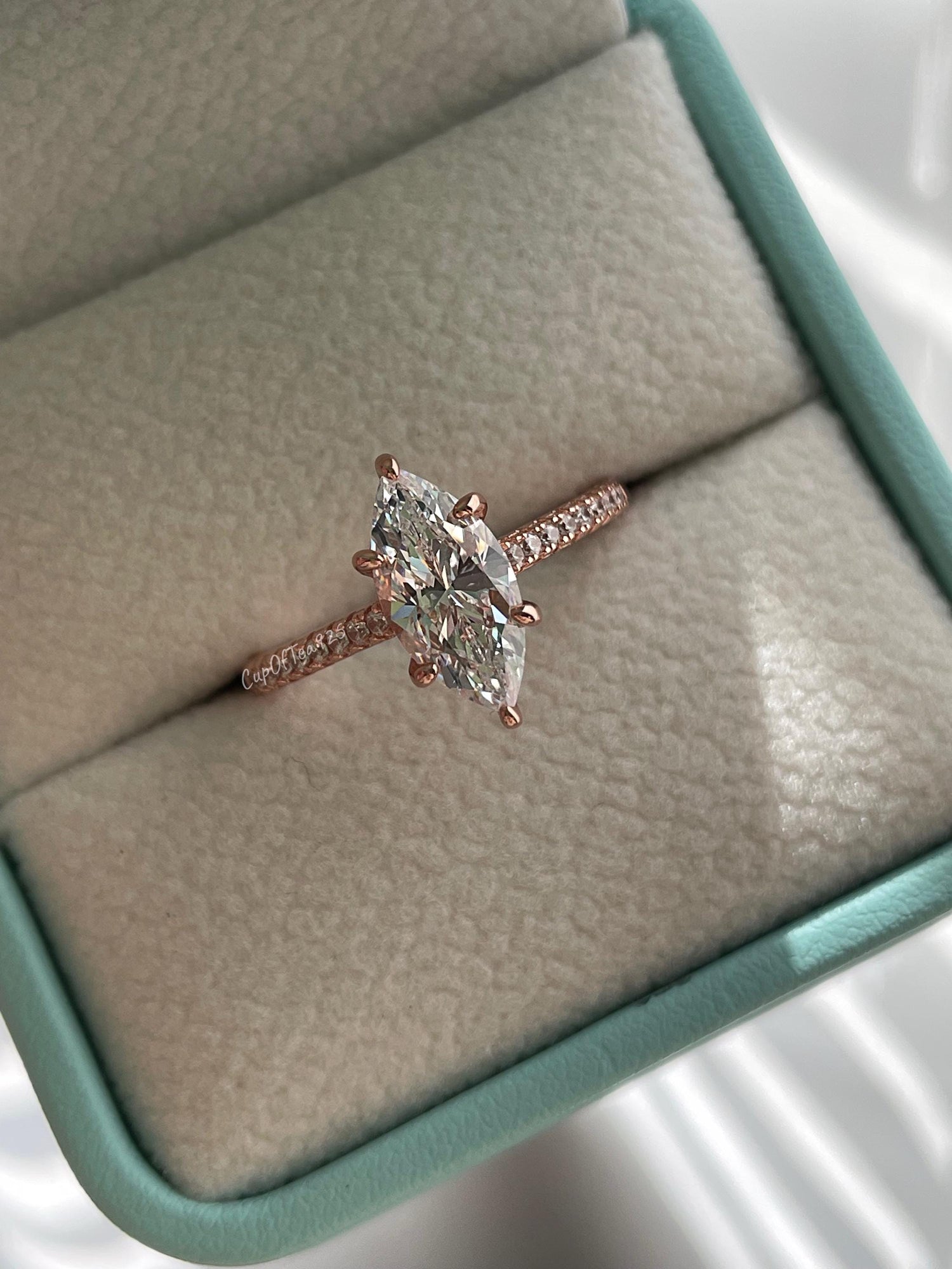 Marquise cut engagement ring. 1.5CT marquise cut CZ diamond engagement ring in sterling silver 925 with rhodium, 14K yellow gold,rose gold