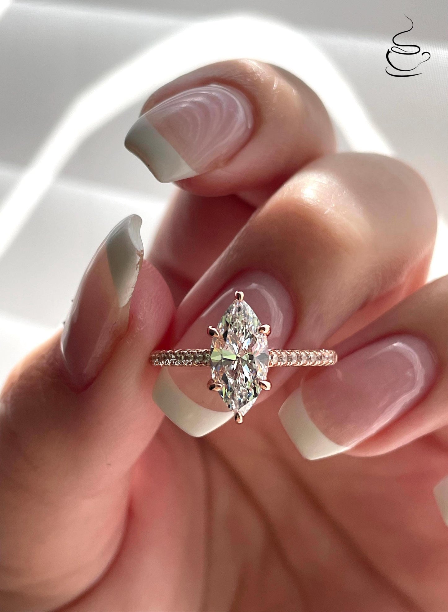 Marquise cut engagement ring. 1.5CT marquise cut CZ diamond engagement ring in sterling silver 925 with rhodium, 14K yellow gold,rose gold