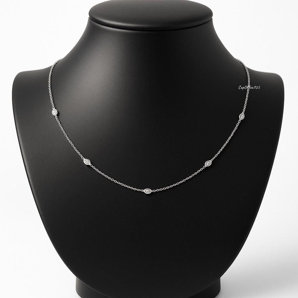 Sterling Silver Marquise CZ Diamond Bezel Necklace