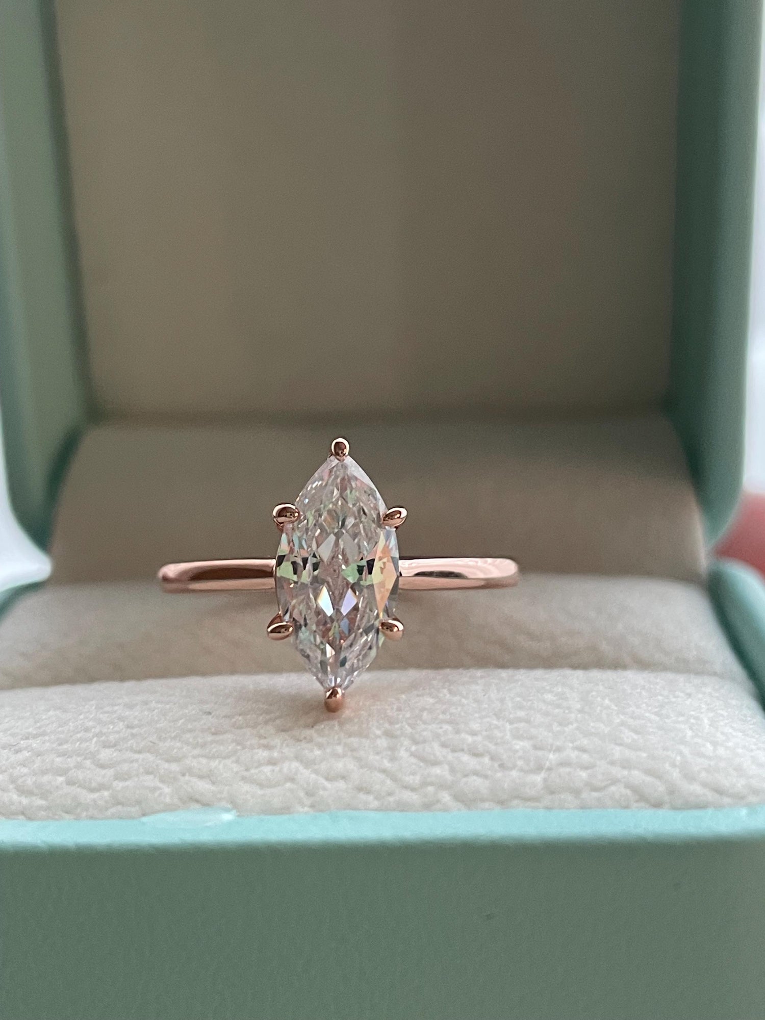 Marquise Cut CZ Diamond Engagement Ring: Sterling Silver, Gold Rose gold Vermeil