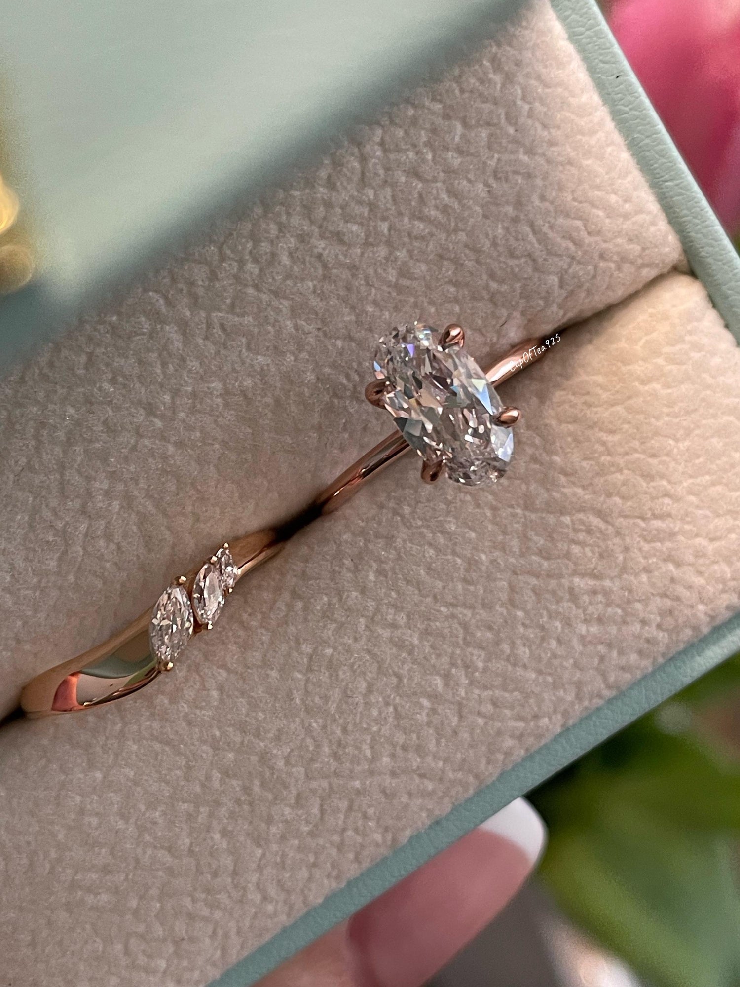 NewIn! Yellow gold, rose gold over sterling silver 925, bridal set with 2.25CT skinny oval cut CZ diamond & curved band, engagement ring set