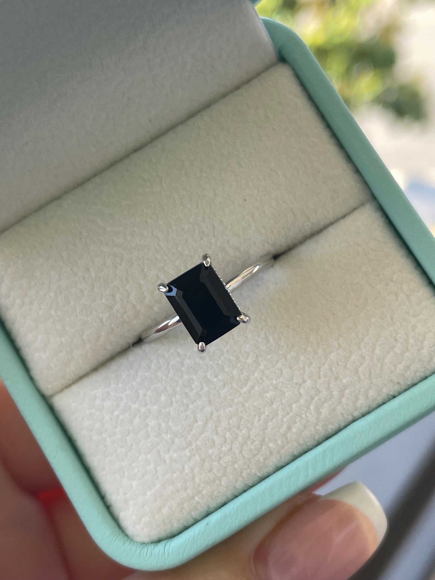 Emerald Cut Black Onyx Ring: Yellow Gold Vermeil Sterling Silver