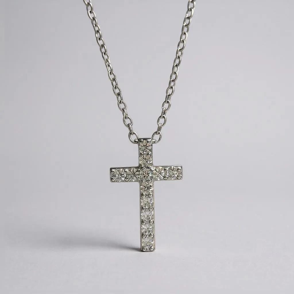 Moissanite Cross Necklace: Sterling Silver 925 Minimalist Pendant