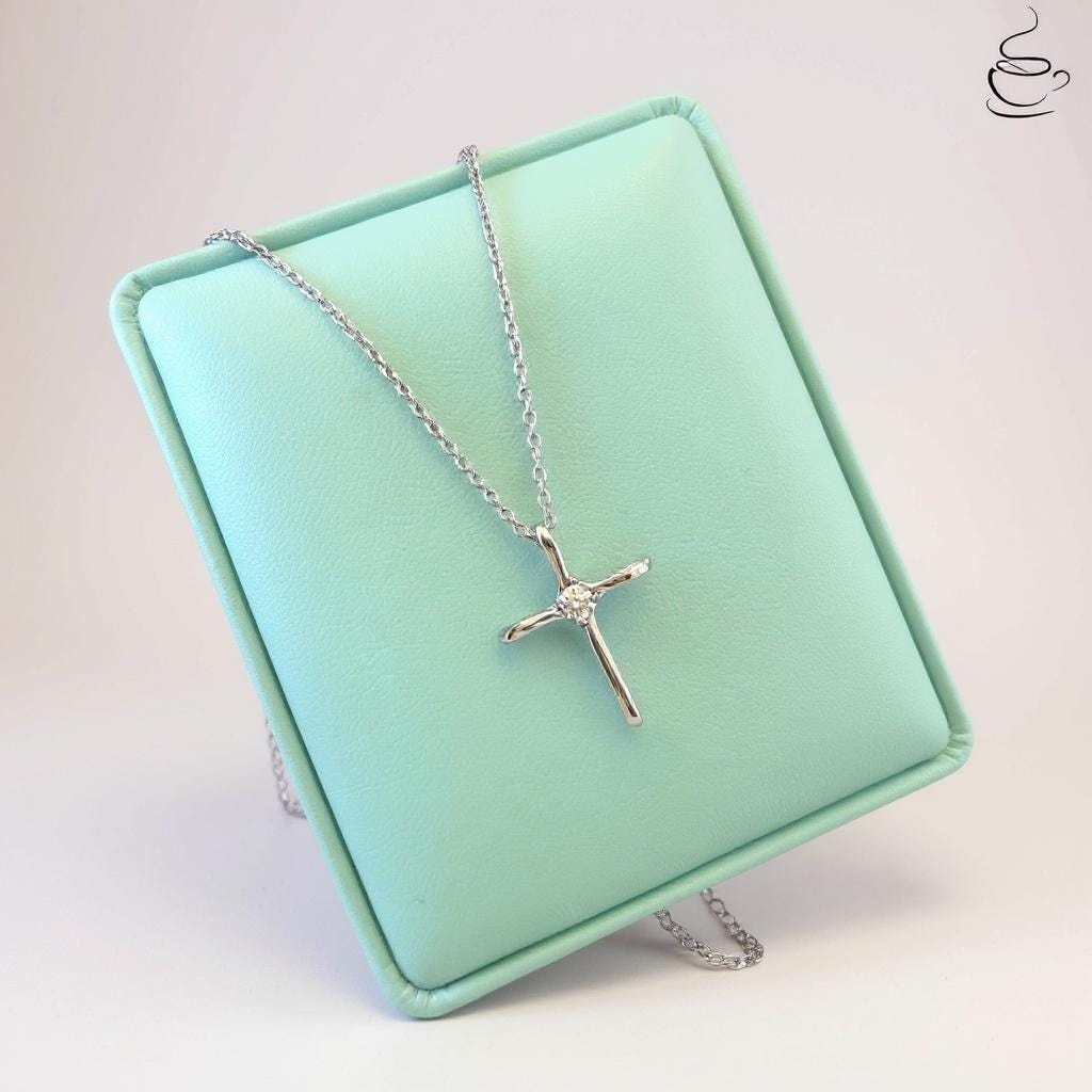 Sterling silver 925 cross necklace with moissanite, moissanite cross, gift for her