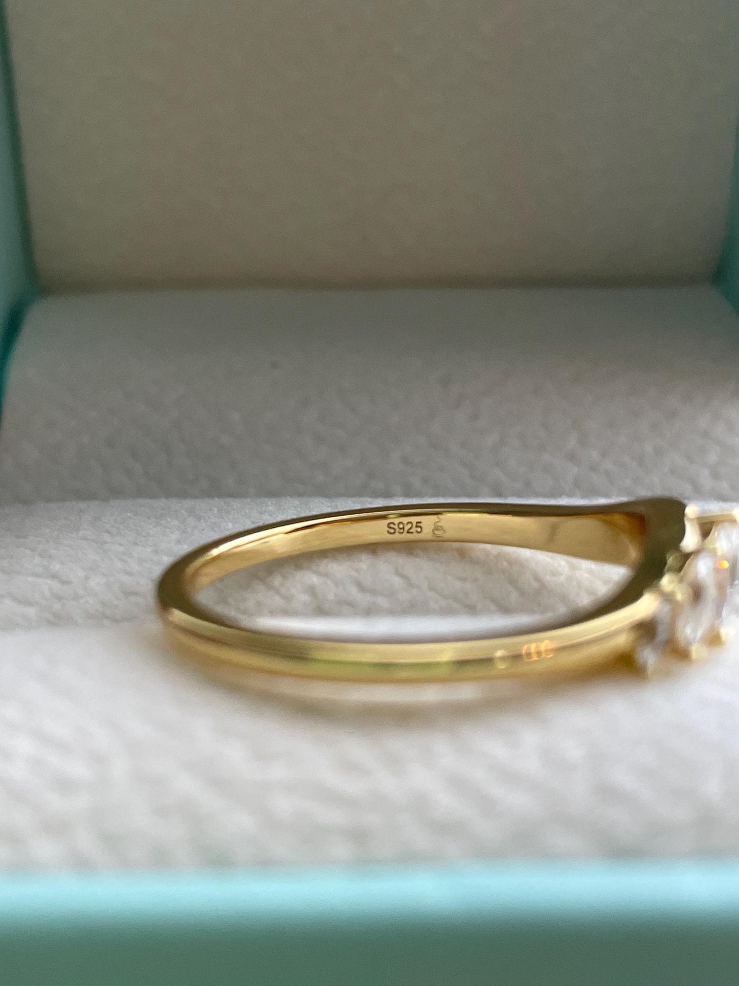 Curved wedding band. Yellow gold, rose gold over silver 925 curved stacking band with marquise cut CZ diamonds