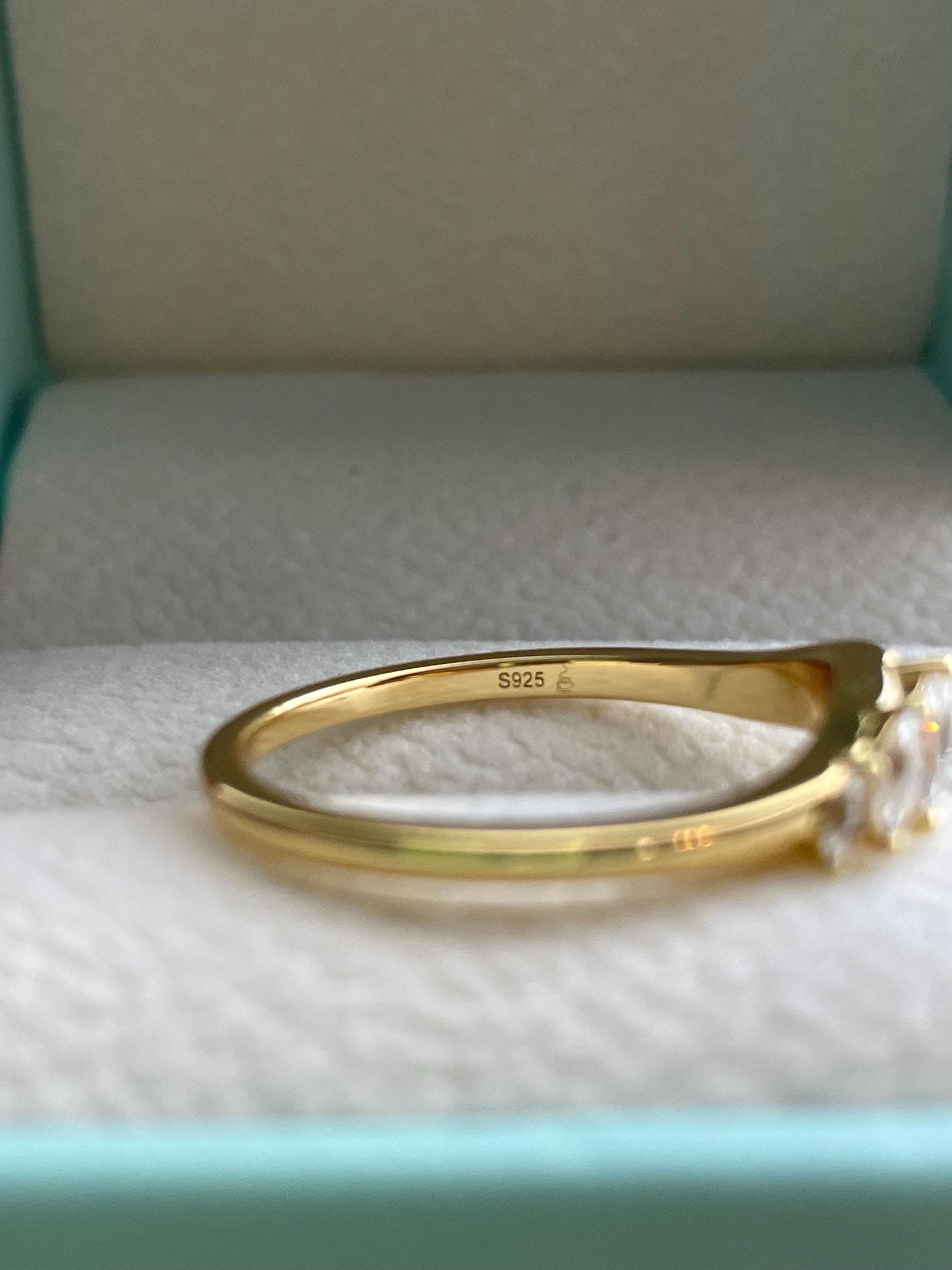 Curved wedding band. Yellow gold, rose gold over silver 925 curved stacking band with marquise cut CZ diamonds