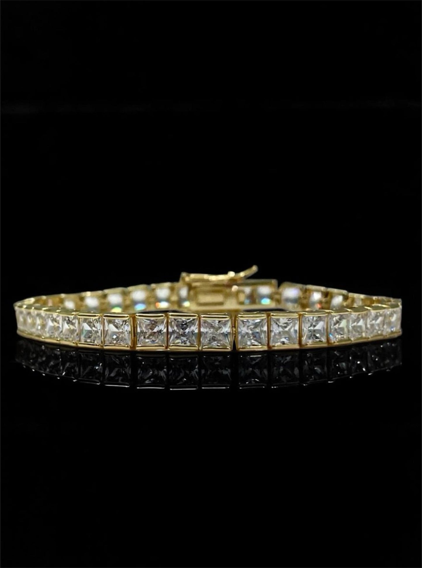 18K Yellow Gold Vermeil Tennis Bracelet with the Finest princess cut 5A CZ Diamonds