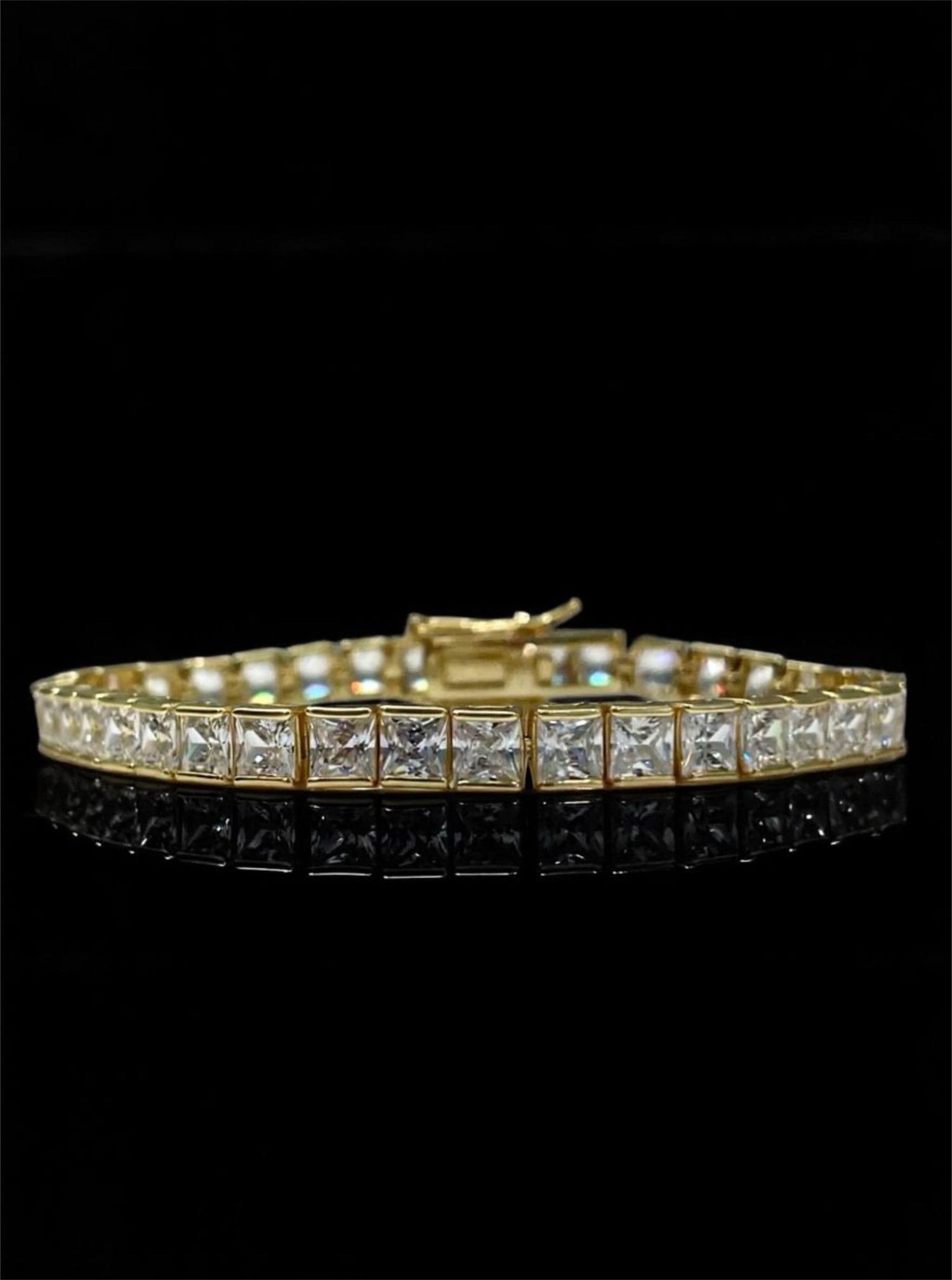 18K Yellow Gold Vermeil Tennis Bracelet with the Finest princess cut 5A CZ Diamonds